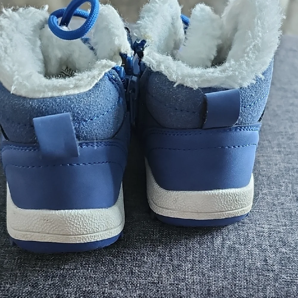 Mishansha Kids Boots Blue Shera Fur White Toddler Boy Girl Winter Outdoor Size 9